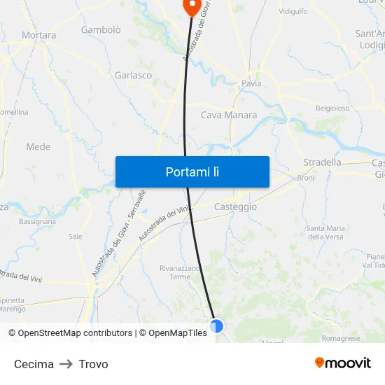 Cecima to Trovo map