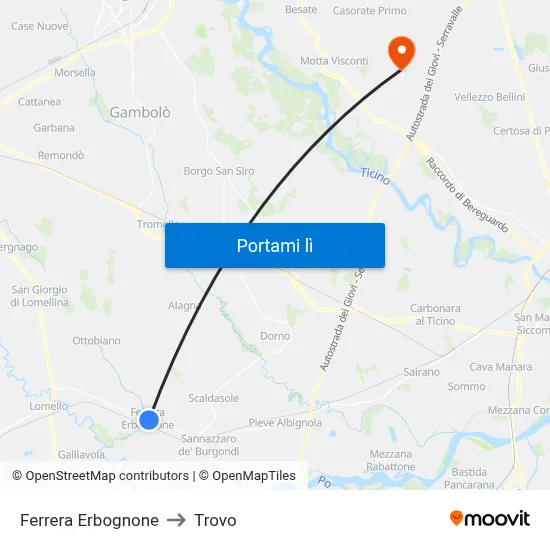 Ferrera Erbognone to Trovo map