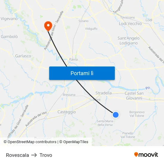 Rovescala to Trovo map