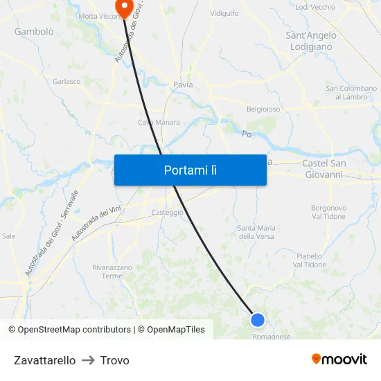 Zavattarello to Trovo map