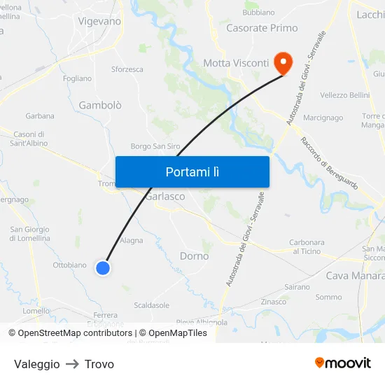Valeggio to Trovo map