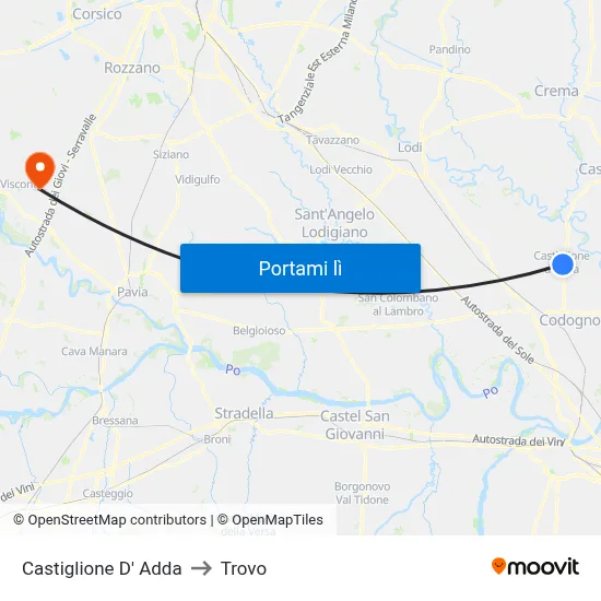 Castiglione D' Adda to Trovo map