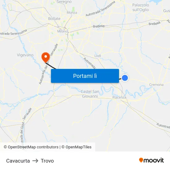 Cavacurta to Trovo map