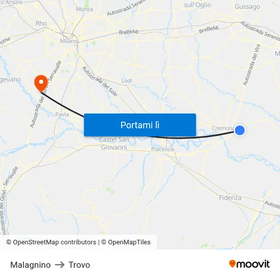 Malagnino to Trovo map
