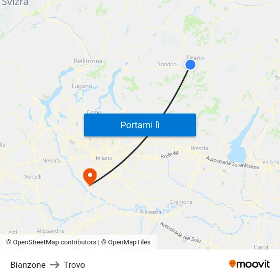 Bianzone to Trovo map