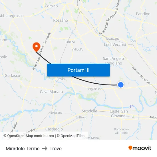 Miradolo Terme to Trovo map