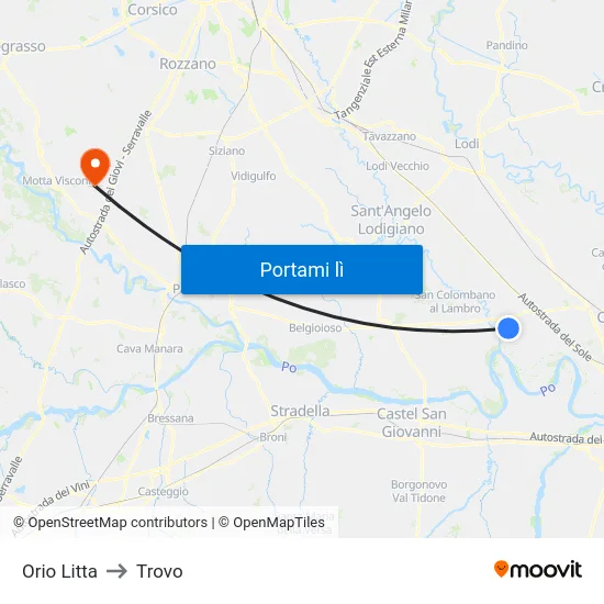 Orio Litta to Trovo map