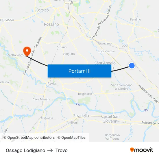 Ossago Lodigiano to Trovo map