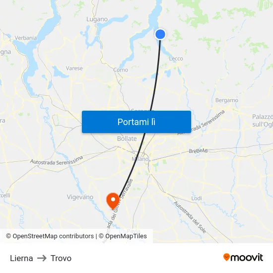 Lierna to Trovo map