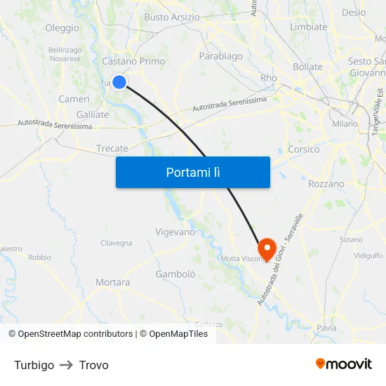 Turbigo to Trovo map