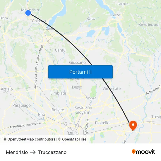 Mendrisio to Truccazzano map