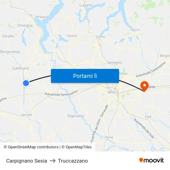 Carpignano Sesia to Truccazzano map