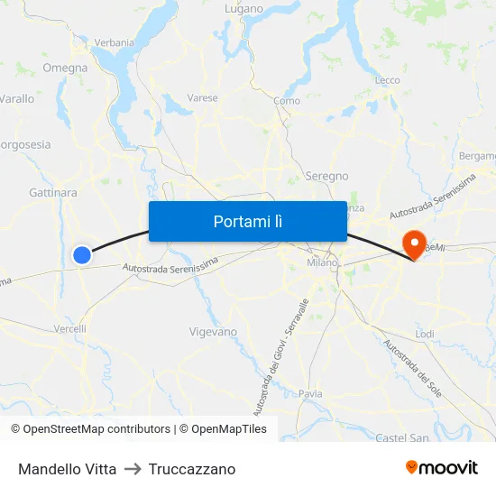 Mandello Vitta to Truccazzano map