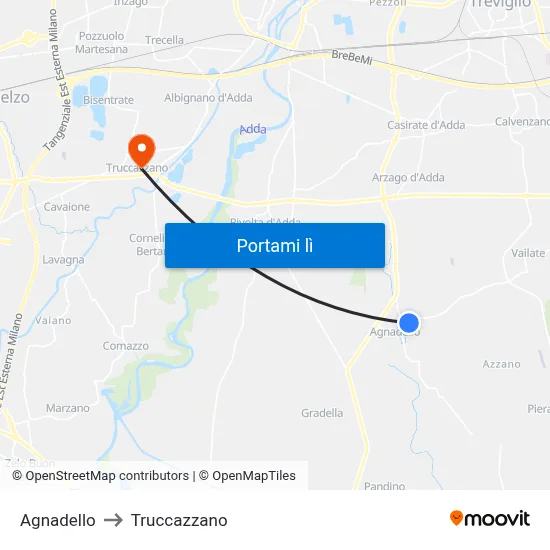 Agnadello to Truccazzano map