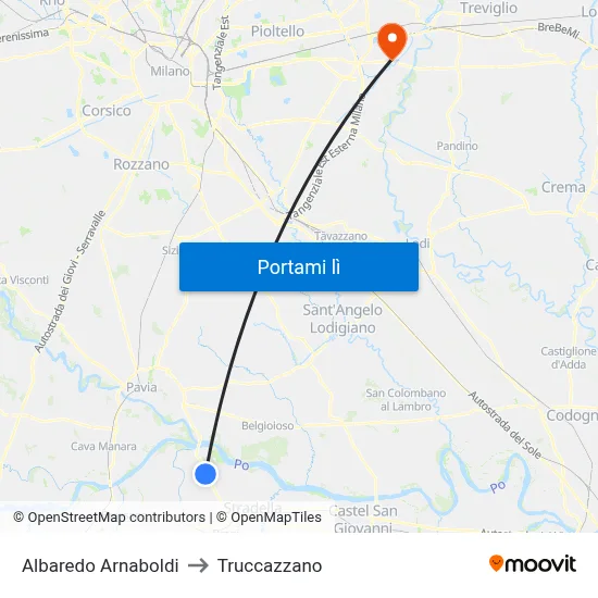 Albaredo Arnaboldi to Truccazzano map