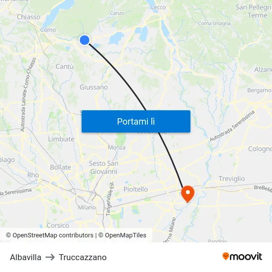 Albavilla to Truccazzano map