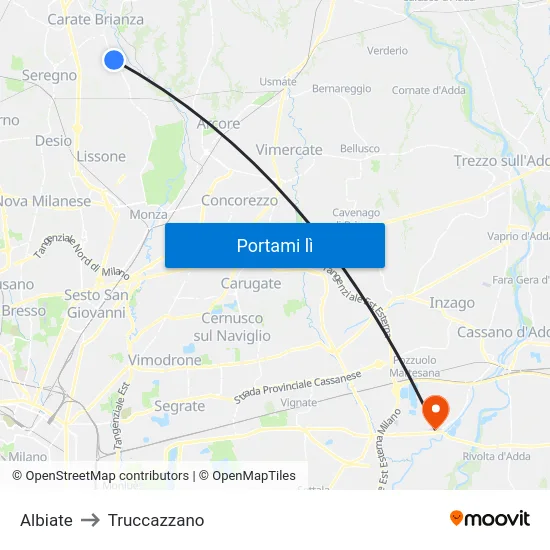 Albiate to Truccazzano map