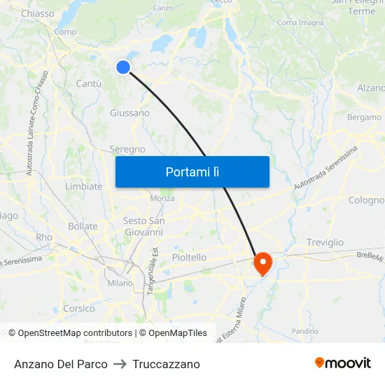 Anzano Del Parco to Truccazzano map