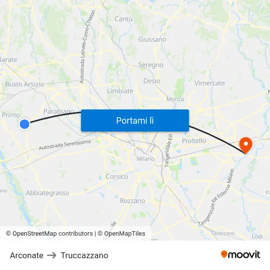 Arconate to Truccazzano map