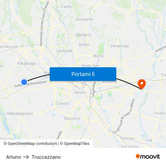 Arluno to Truccazzano map