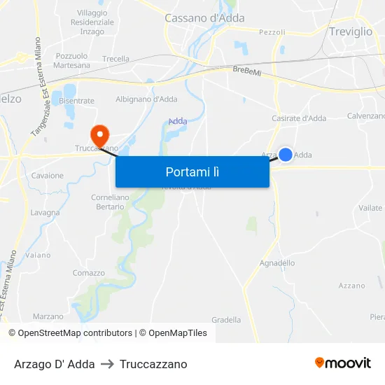 Arzago D' Adda to Truccazzano map