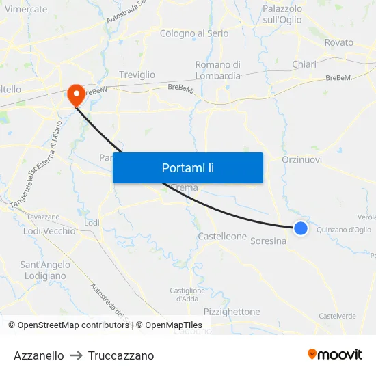 Azzanello to Truccazzano map