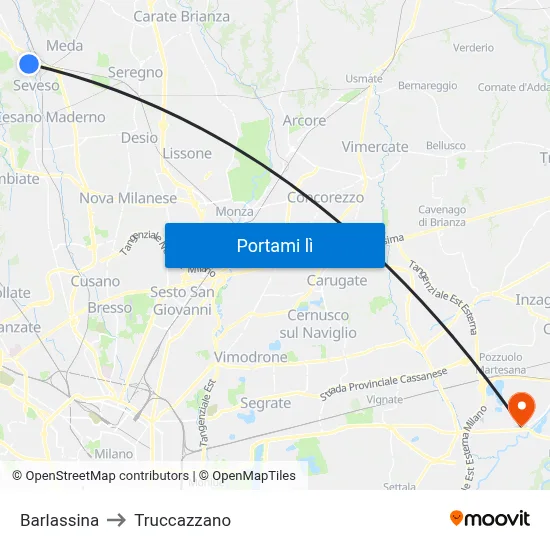 Barlassina to Truccazzano map