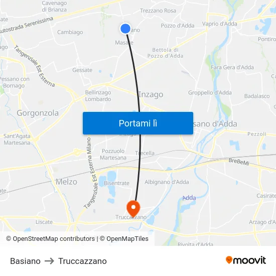 Basiano to Truccazzano map