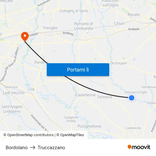 Bordolano to Truccazzano map