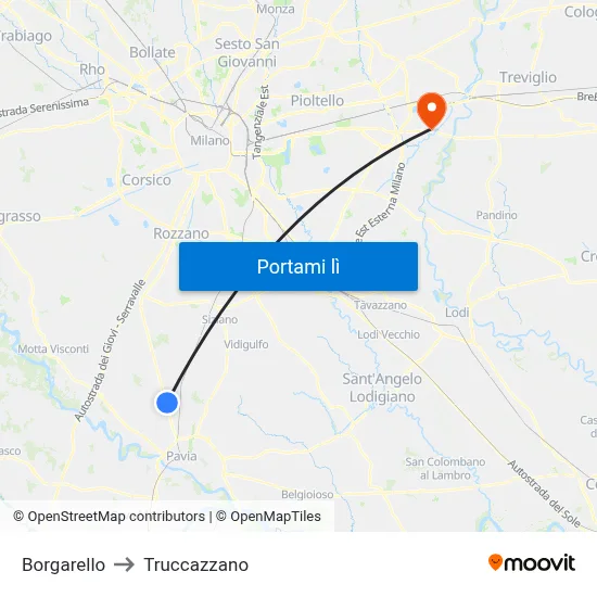 Borgarello to Truccazzano map