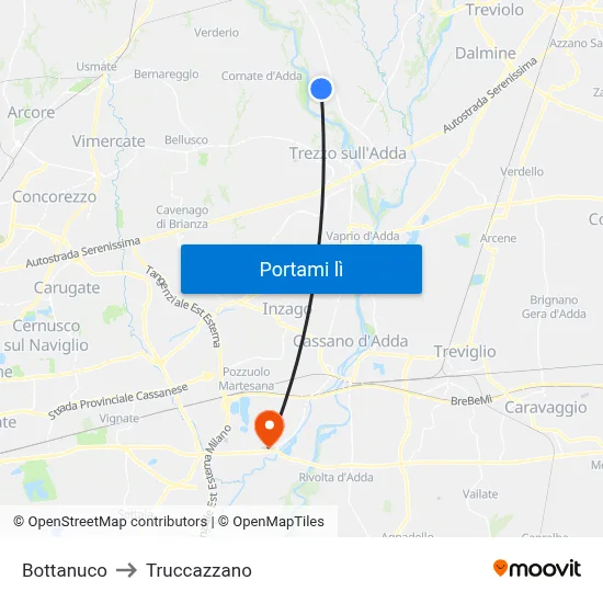 Bottanuco to Truccazzano map