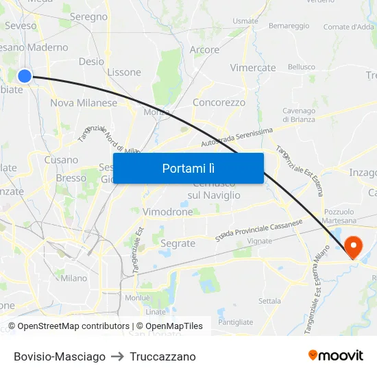 Bovisio-Masciago to Truccazzano map