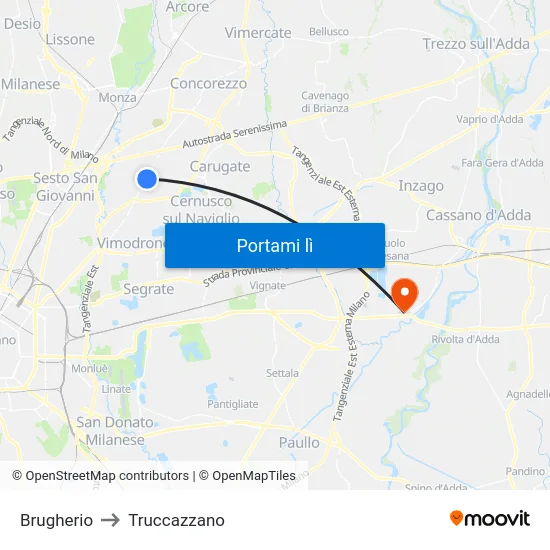 Brugherio to Truccazzano map
