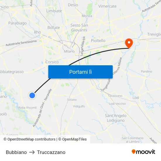 Bubbiano to Truccazzano map