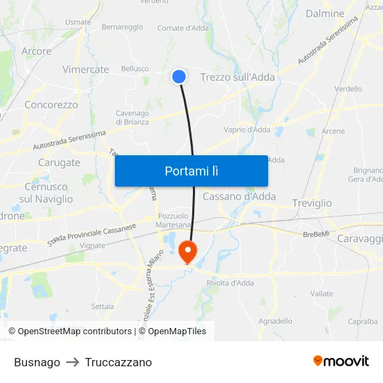 Busnago to Truccazzano map