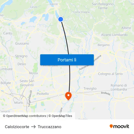 Calolziocorte to Truccazzano map