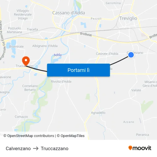 Calvenzano to Truccazzano map