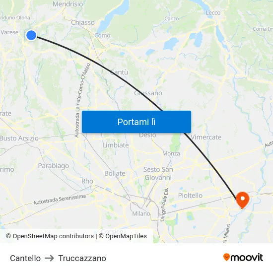 Cantello to Truccazzano map