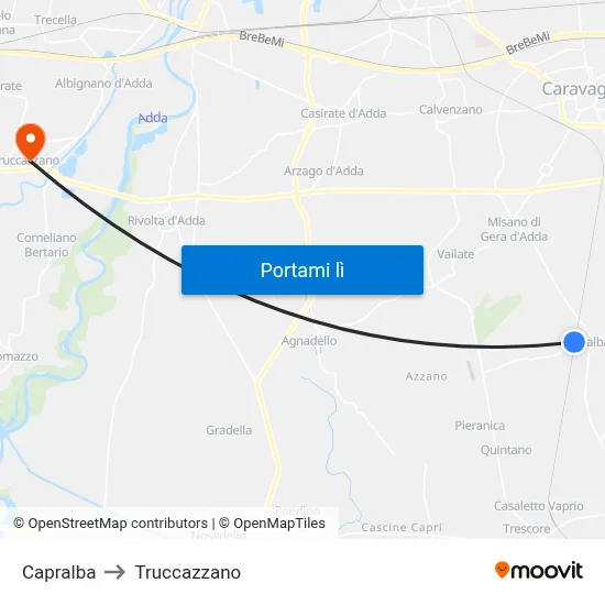 Capralba to Truccazzano map