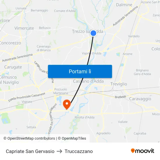 Capriate San Gervasio to Truccazzano map