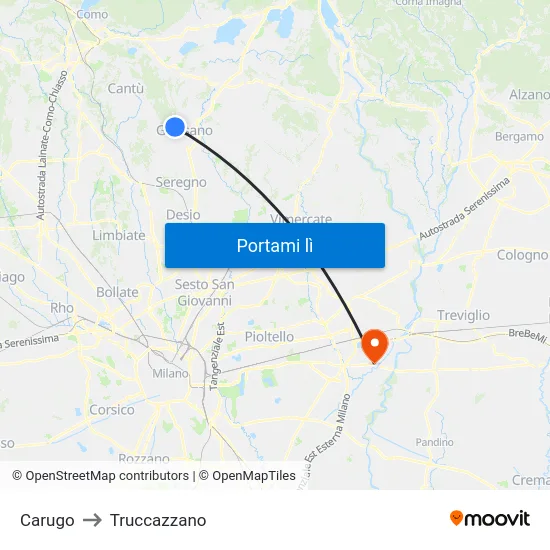 Carugo to Truccazzano map