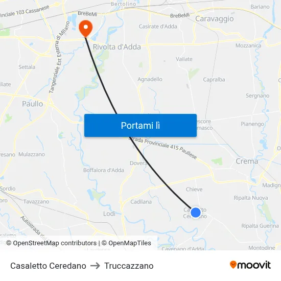 Casaletto Ceredano to Truccazzano map