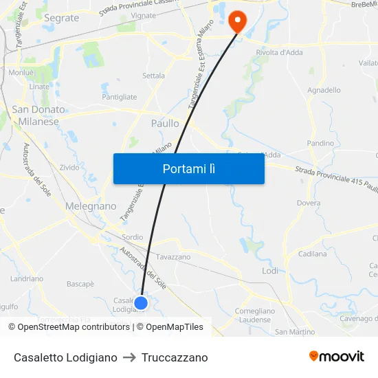 Casaletto Lodigiano to Truccazzano map