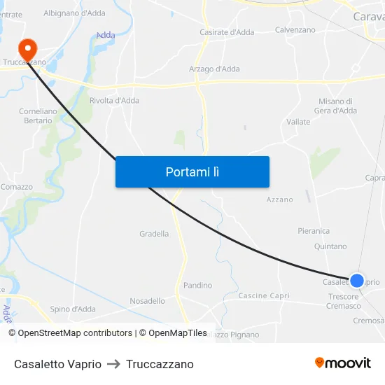 Casaletto Vaprio to Truccazzano map