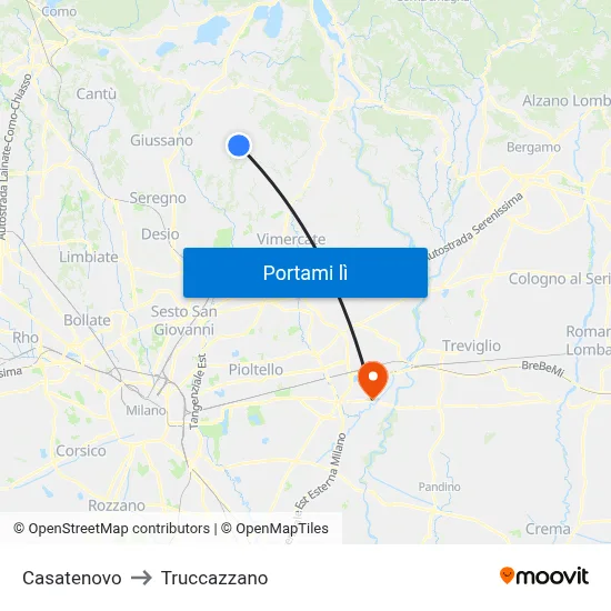Casatenovo to Truccazzano map