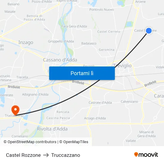 Castel Rozzone to Truccazzano map
