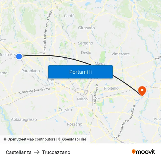 Castellanza to Truccazzano map