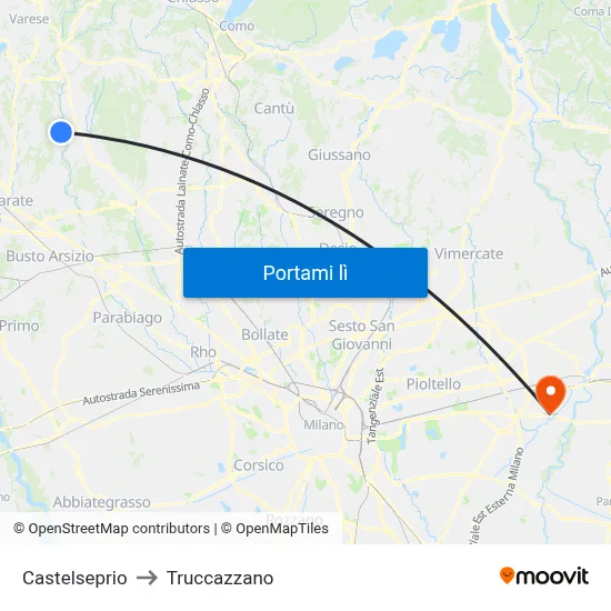 Castelseprio to Truccazzano map