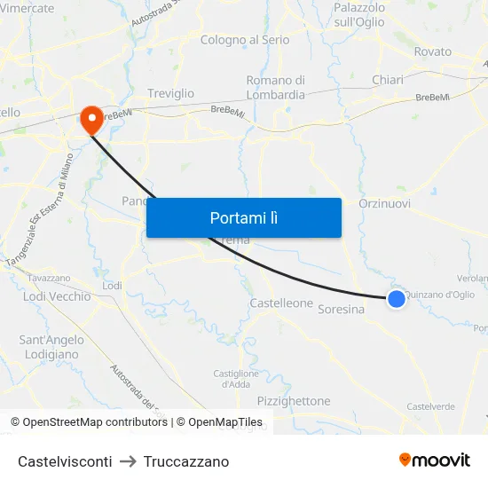 Castelvisconti to Truccazzano map