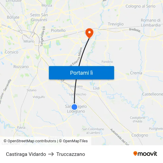 Castiraga Vidardo to Truccazzano map